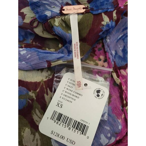 NWT Free People Dress Women's Size XS Burgundy Floral Print Long Sleeve - Picture 9 of 11